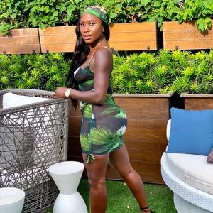 playboy x missguided green mini dress with scarf